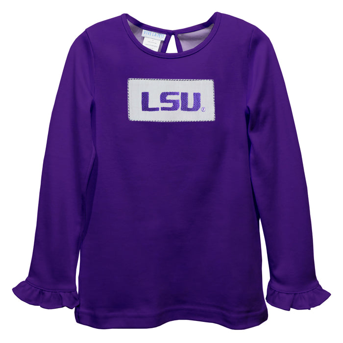 LSU Tigers Smocked Purple Knit Long Sleeve Girls Blouse