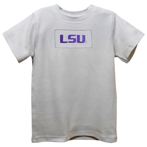 LSU Tigers Smocked White Knit Short Sleeve Boys Tee Shirt