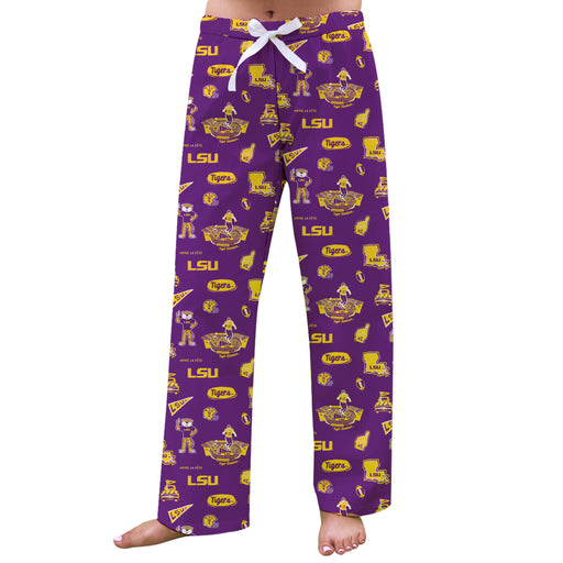 LSU Tigers Repeat Print Hand Sketched Vive La Fete Impressions Artwork Womens  Purple  Lounge Pants