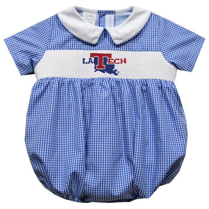 Louisiana Tech Bulldogs Smocked Royal Gingham Short Sleeve Boys Bubble