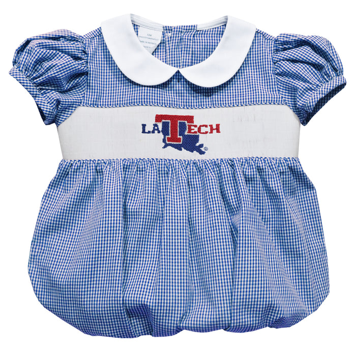 Louisiana Tech Bulldogs Smocked Royal Gingham Girls Bubble