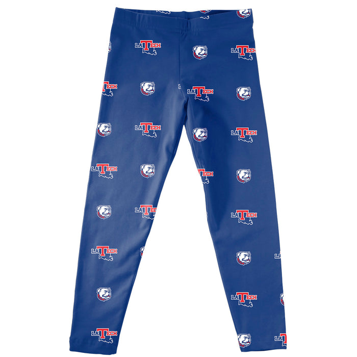 Louisiana Tech Bulldogs Vive La Fete Girls Game Day All Over Two Logos Elastic Waist Classic Play Blue Leggings Tights