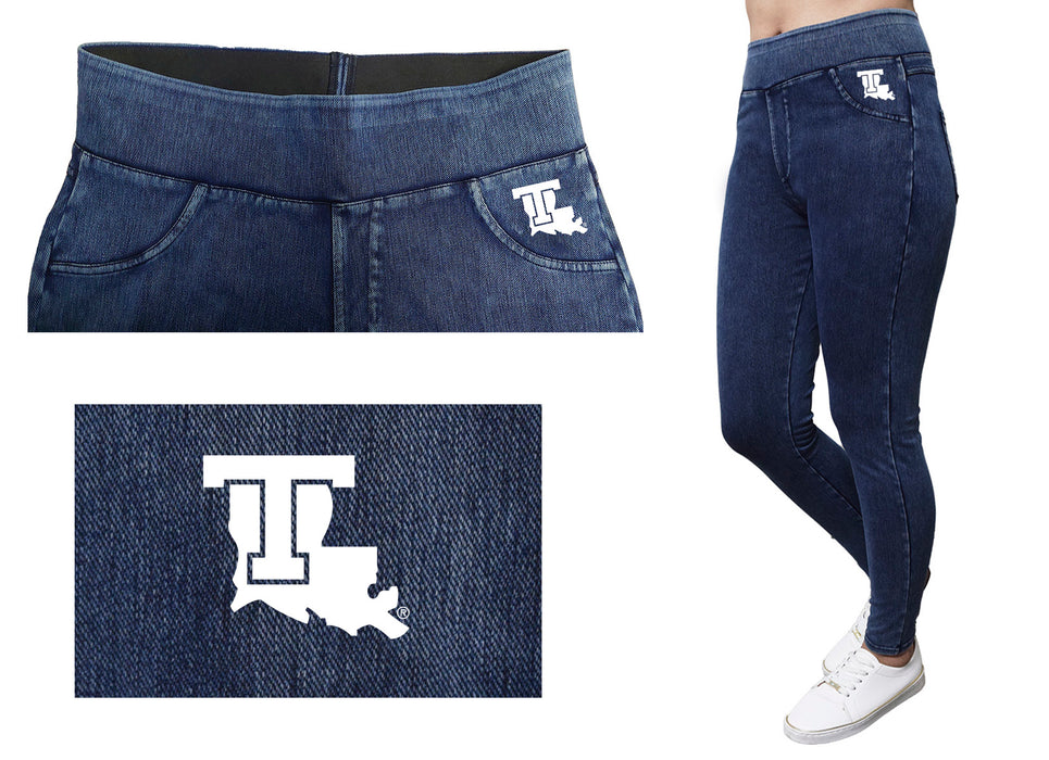 Louisiana Tech Bulldogs Vive La Fete Game Day Collegiate Logo on Fake Pocket Women Blue Jeggings