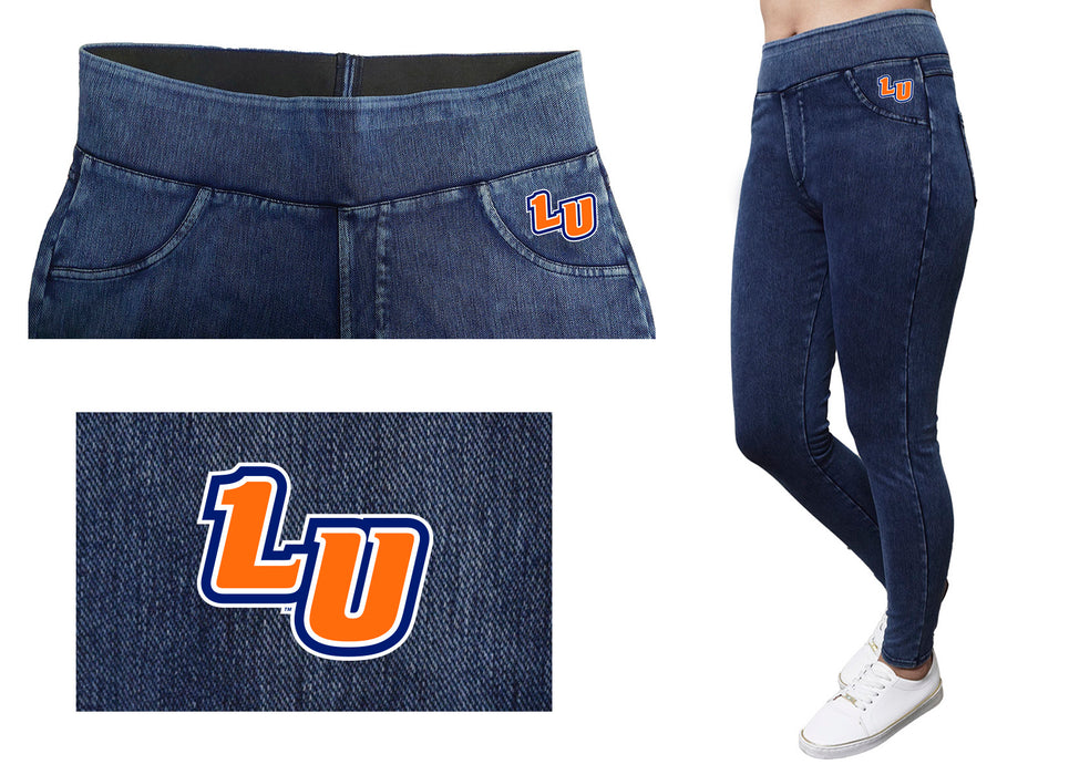 Lincoln University Lions LU Vive La Fete Game Day Collegiate Logo on Fake Pocket Women Blue Jeggings