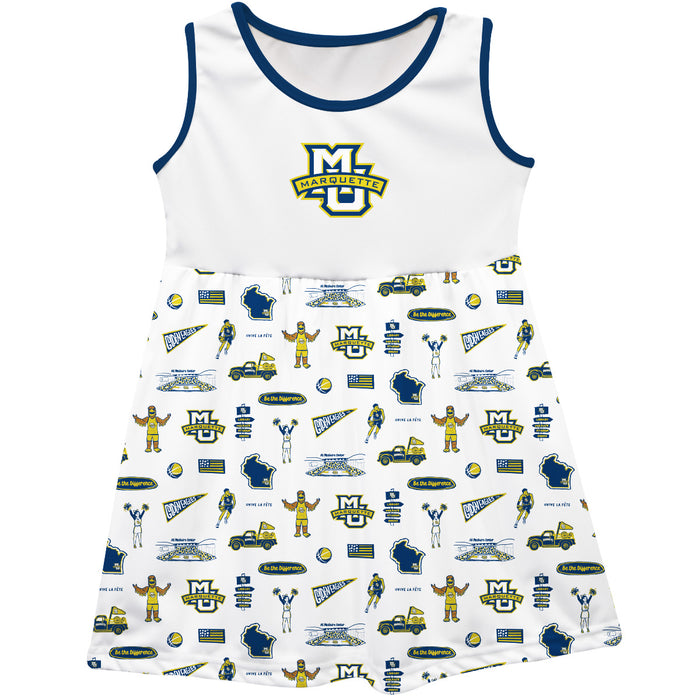 Marquette Golden Eagles Sleeveless Tank Dress Girls White Repeat Print Hand Sketched Vive La Fete Impressions