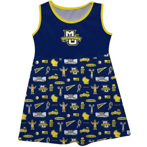 Marquette Golden Eagles Sleeveless Tank Dress Girls Navy Repeat Print Hand Sketched Vive La Fete Impressions