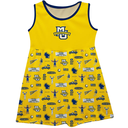 Marquette Golden Eagles Sleeveless Tank Dress Girls Gold Repeat Print Hand Sketched Vive La Fete Impressions