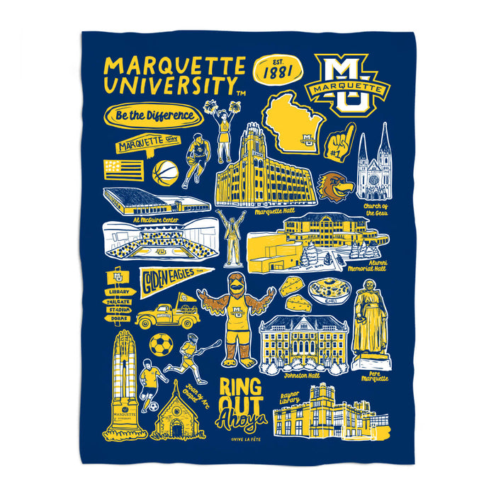 Marquette Golden Eagles Navy Hand Sketched Vive La Fete Impressions Artwork Plush Soft Minky Blanket 36 x 48