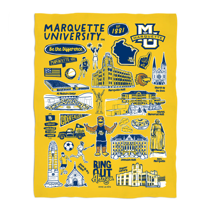 Marquette Golden Eagles Gold Hand Sketched Vive La Fete Impressions Artwork Plush Soft Minky Blanket 36 x 48