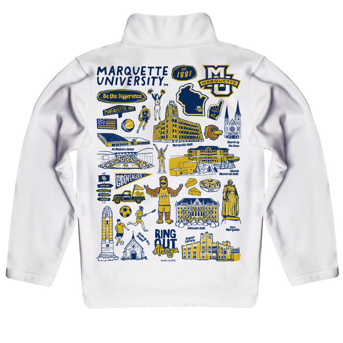 Marquette Golden Eagles Hand Sketched Vive La Fete Impressions Artwork White Boys Quarter Zip Pullover V1