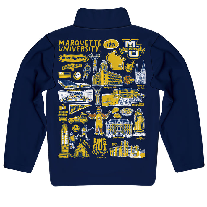 Marquette Golden Eagles Hand Sketched Vive La Fete Impressions Artwork Navy Boys Quarter Zip Pullover V1