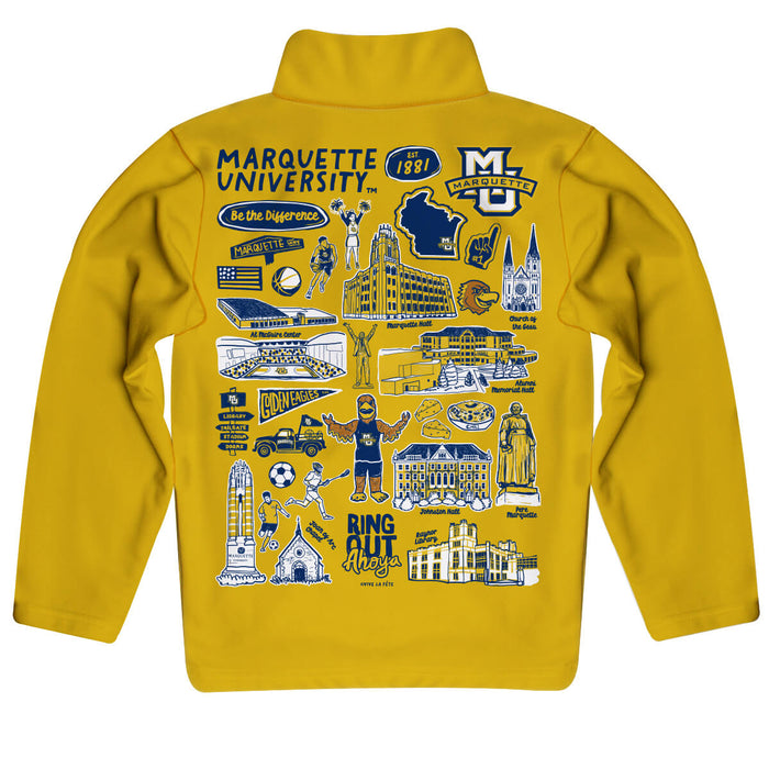 Marquette Golden Eagles Hand Sketched Vive La Fete Impressions Artwork Gold Boys Quarter Zip Pullover V1