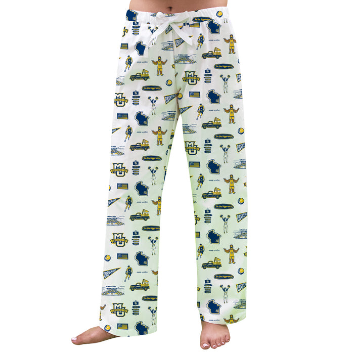 Marquette Golden Eagles Repeat Print Hand Sketched Vive La Fete Impressions Artwork Womens  White  Lounge Pants