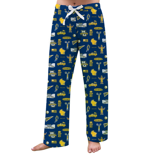 Marquette Golden Eagles Repeat Print Hand Sketched Vive La Fete Impressions Artwork Womens  Navy  Lounge Pants