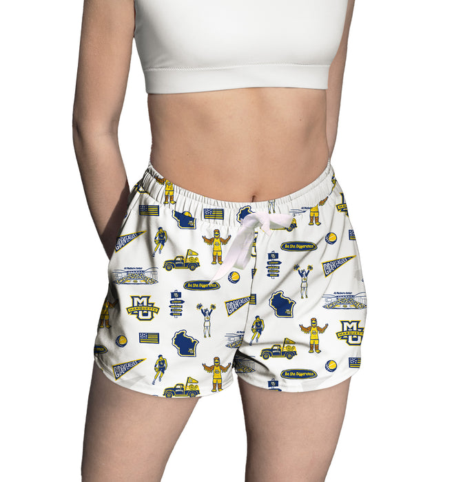 Marquette Golden Eagles Repeat Print Hand Sketched Vive La Fete Impressions Artwork Womens White Lounge Shorts