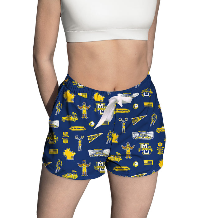 Marquette Golden Eagles Repeat Print Hand Sketched Vive La Fete Impressions Artwork Womens Navy Lounge Shorts