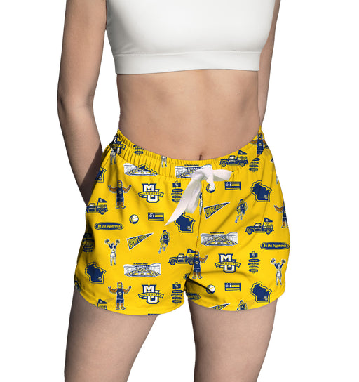 Marquette Golden Eagles Repeat Print Hand Sketched Vive La Fete Impressions Artwork Womens Gold Lounge Shorts