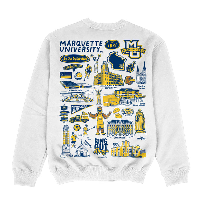 Marquette Golden Eagles Hand Sketched Impressions Artwork White Crewneck Sweatshirt for Women