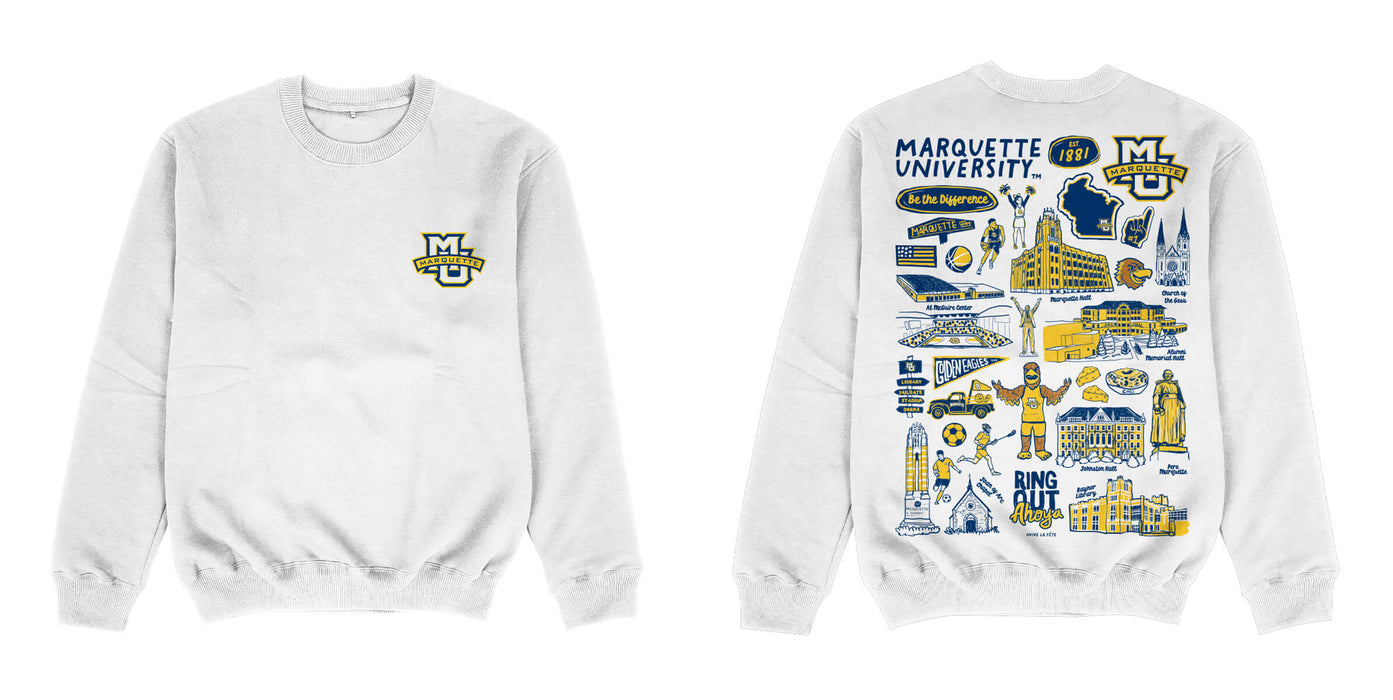 Marquette Golden Eagles Hand Sketched Impressions Artwork White Crewneck Sweatshirt for Women