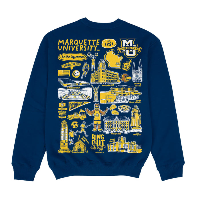 Marquette Golden Eagles Hand Sketched Impressions Artwork Navy Crewneck Sweatshirt for Women