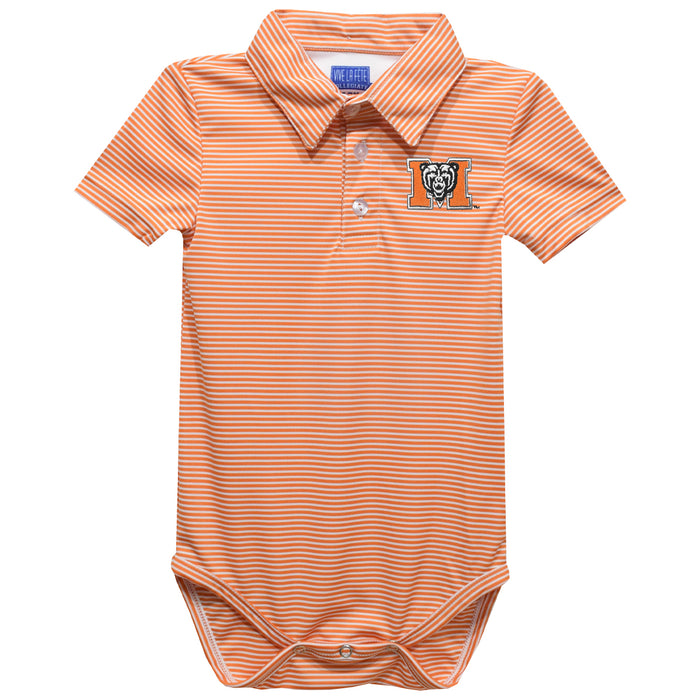 Mercer University Bears MU Embroidered Orange Stripes Stripe Knit Polo Onesie