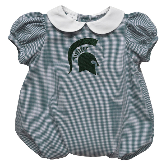 Michigan State Spartans Embroidered Hunter Green Girls Baby Bubble Short Sleeve