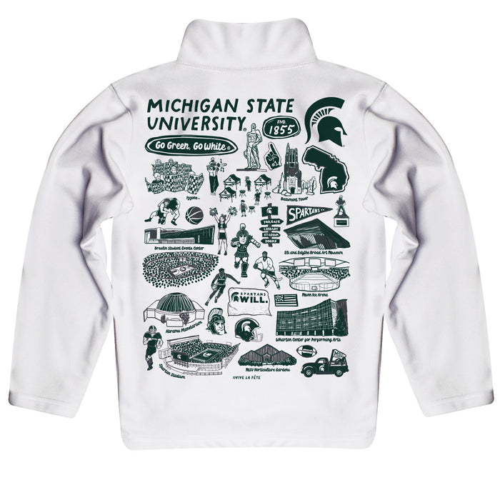 Michigan State Spartans Hand Sketched Vive La Fete Impressions Artwork White Boys Quarter Zip Pullover V1