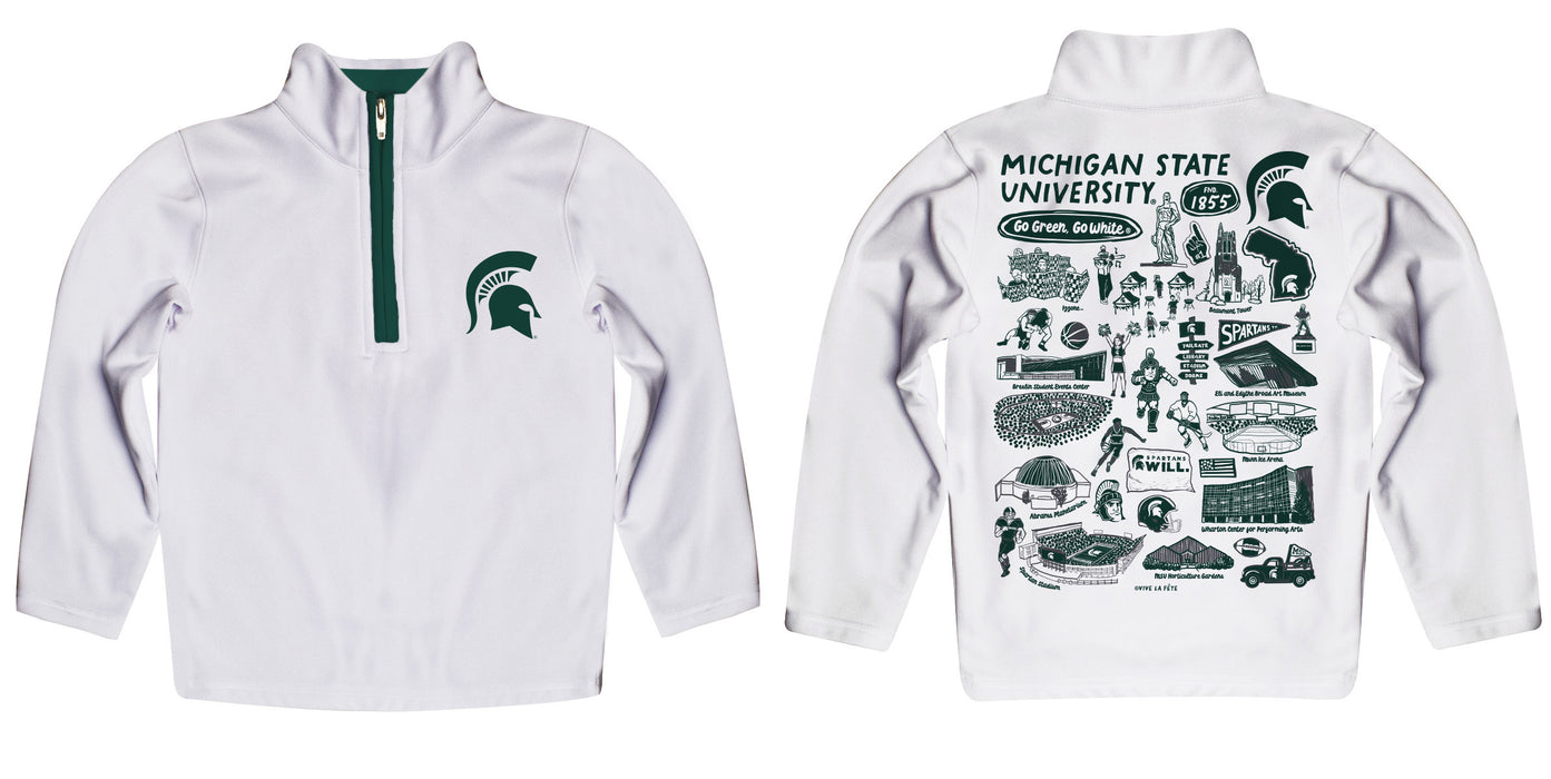 Michigan State Spartans Hand Sketched Vive La Fete Impressions Artwork White Boys Quarter Zip Pullover V1