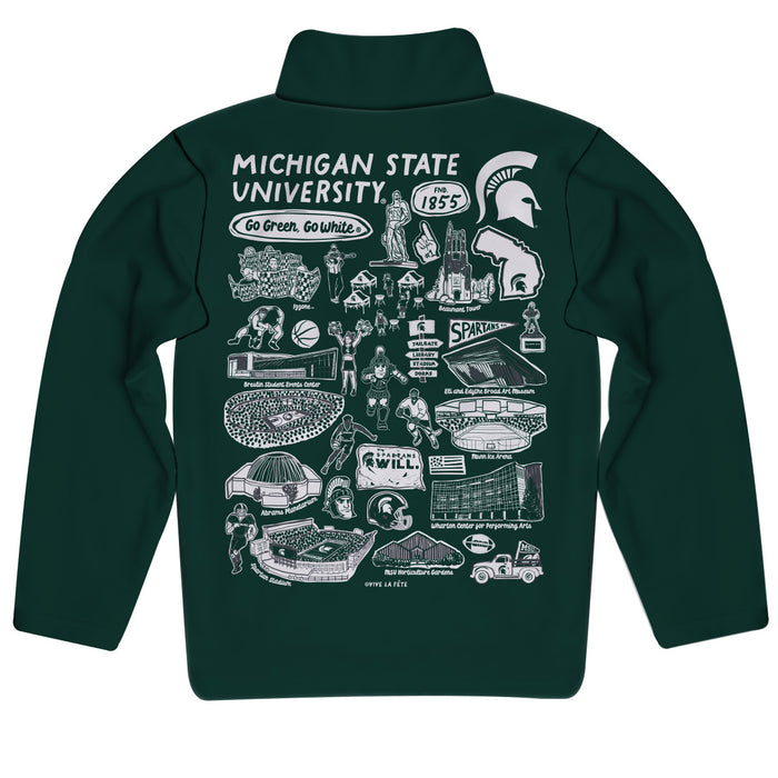 Michigan State Spartans Hand Sketched Vive La Fete Impressions Artwork Green Boys Quarter Zip Pullover V1