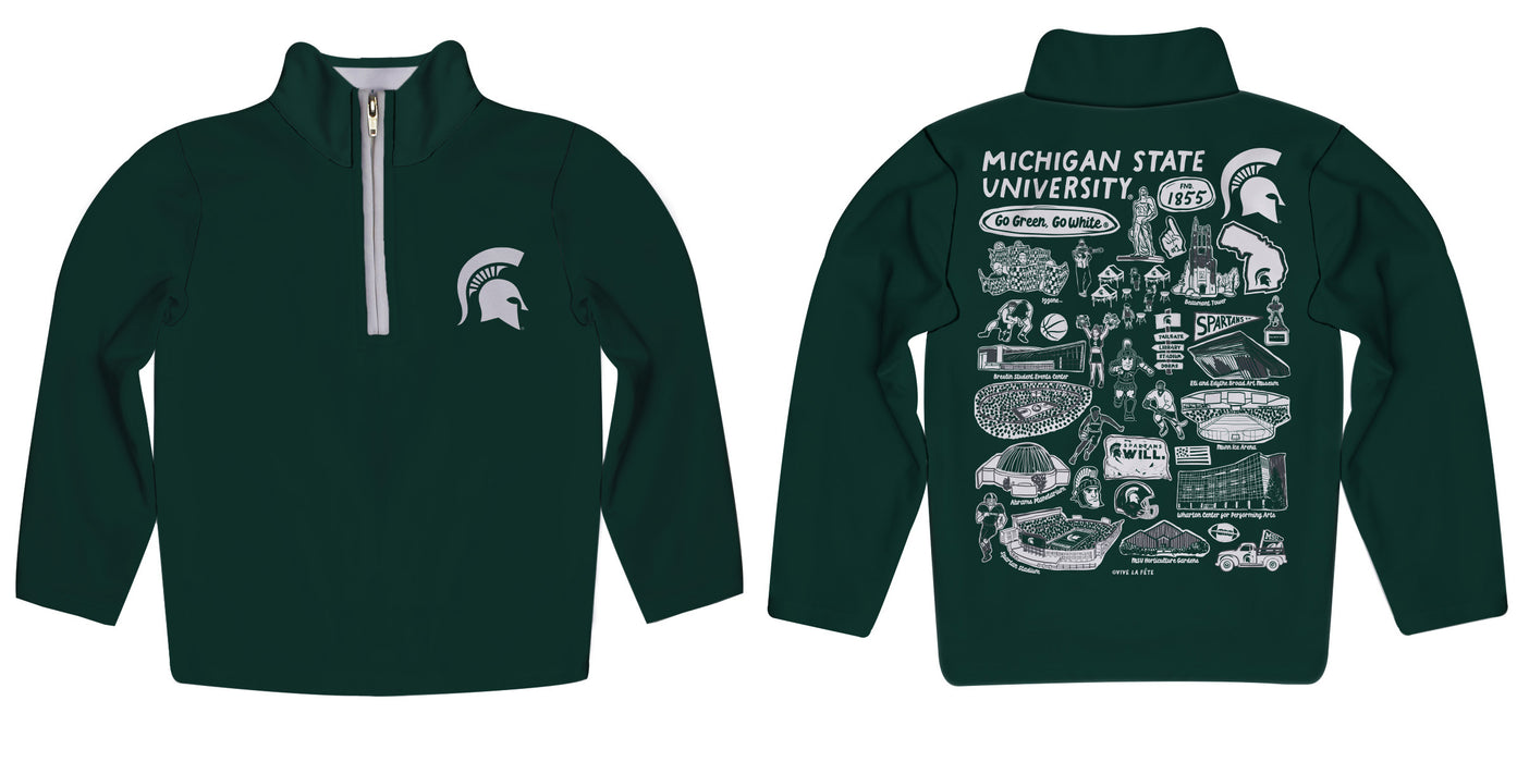 Michigan State Spartans Hand Sketched Vive La Fete Impressions Artwork Green Boys Quarter Zip Pullover V1