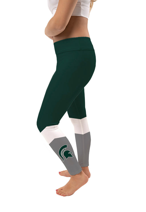 Michigan State Spartans Vive La Fete Game Day Collegiate Ankle Color Block Women Green Gray Yoga Leggings - Vive La Fête - Online Apparel Store