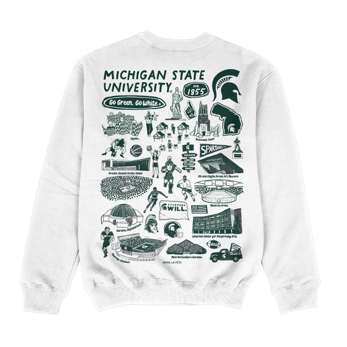 Michigan State Spartans Hand Sketched Impressions Artwork White Crewneck Sweatshirt for Women