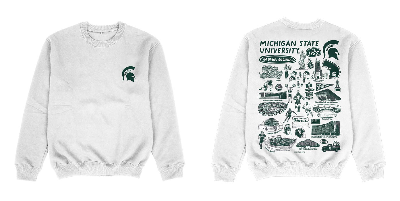 Michigan State Spartans Hand Sketched Impressions Artwork White Crewneck Sweatshirt for Women