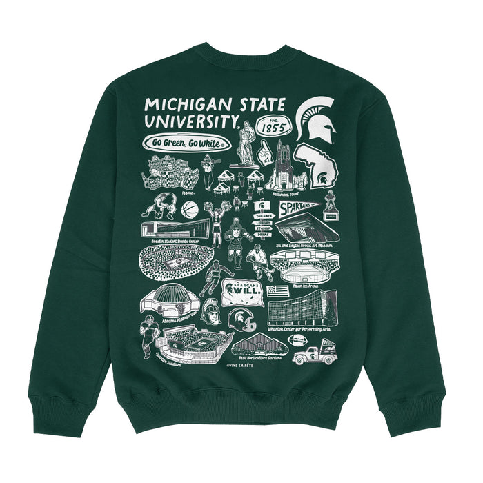 Michigan State Spartans Hand Sketched Impressions Artwork Green Crewneck Sweatshirt for Women