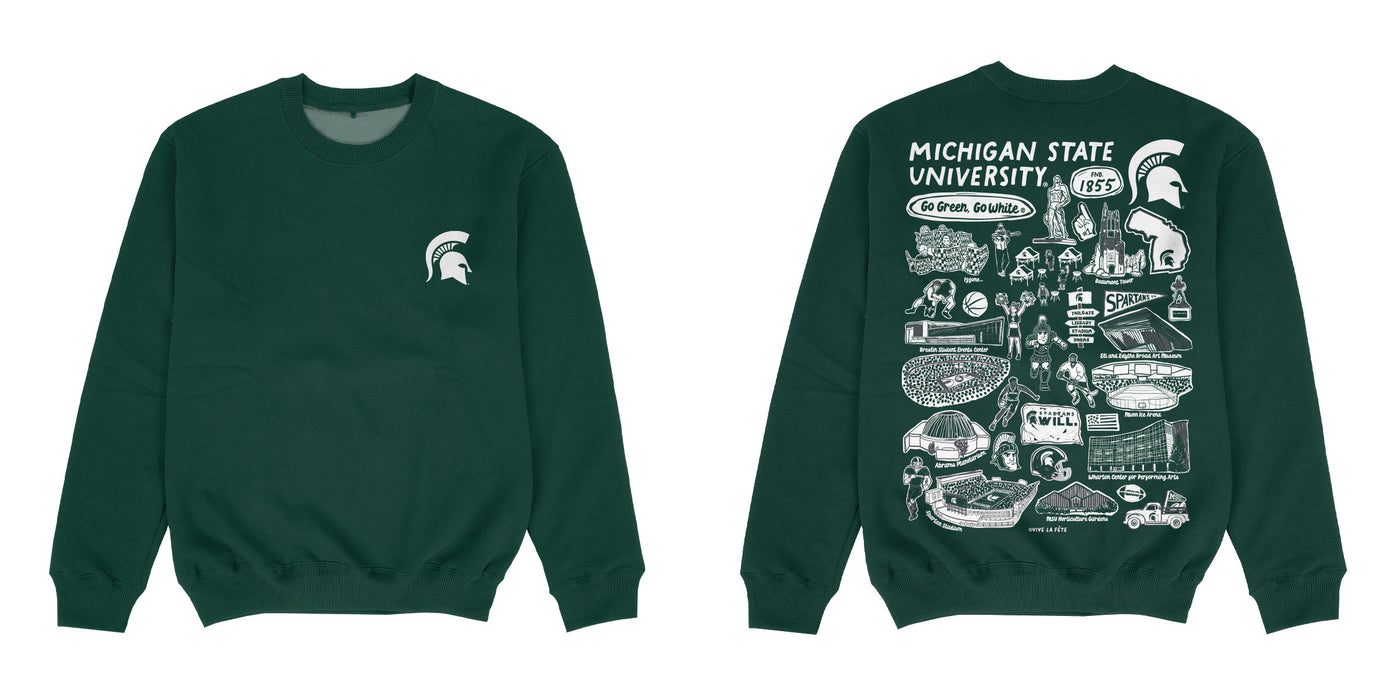 Michigan State Spartans Hand Sketched Impressions Artwork Green Crewneck Sweatshirt for Women