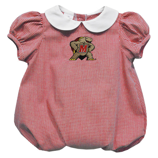 University of Maryland Terrapins Embroidered Cardinal Red Girls Baby Bubble Short Sleeve