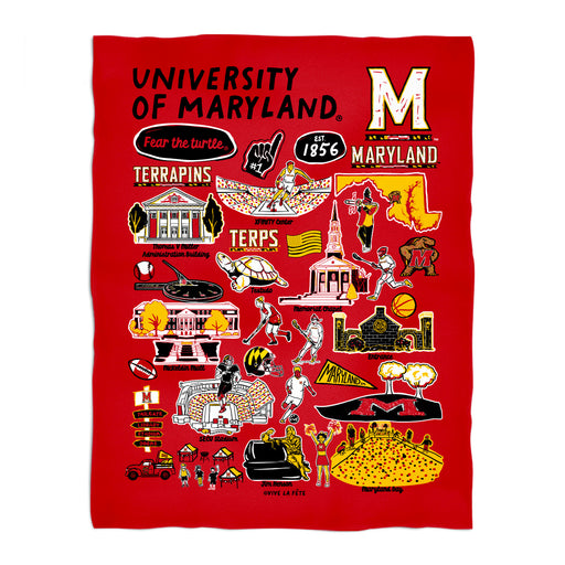 University of Maryland Terrapins Red Hand Sketched Vive La Fete Impressions Artwork Plush Soft Minky Blanket 36 x 48