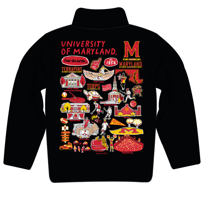 University of Maryland Terrapins Hand Sketched Vive La Fete Impressions Artwork Black Boys Quarter Zip Pullover V1