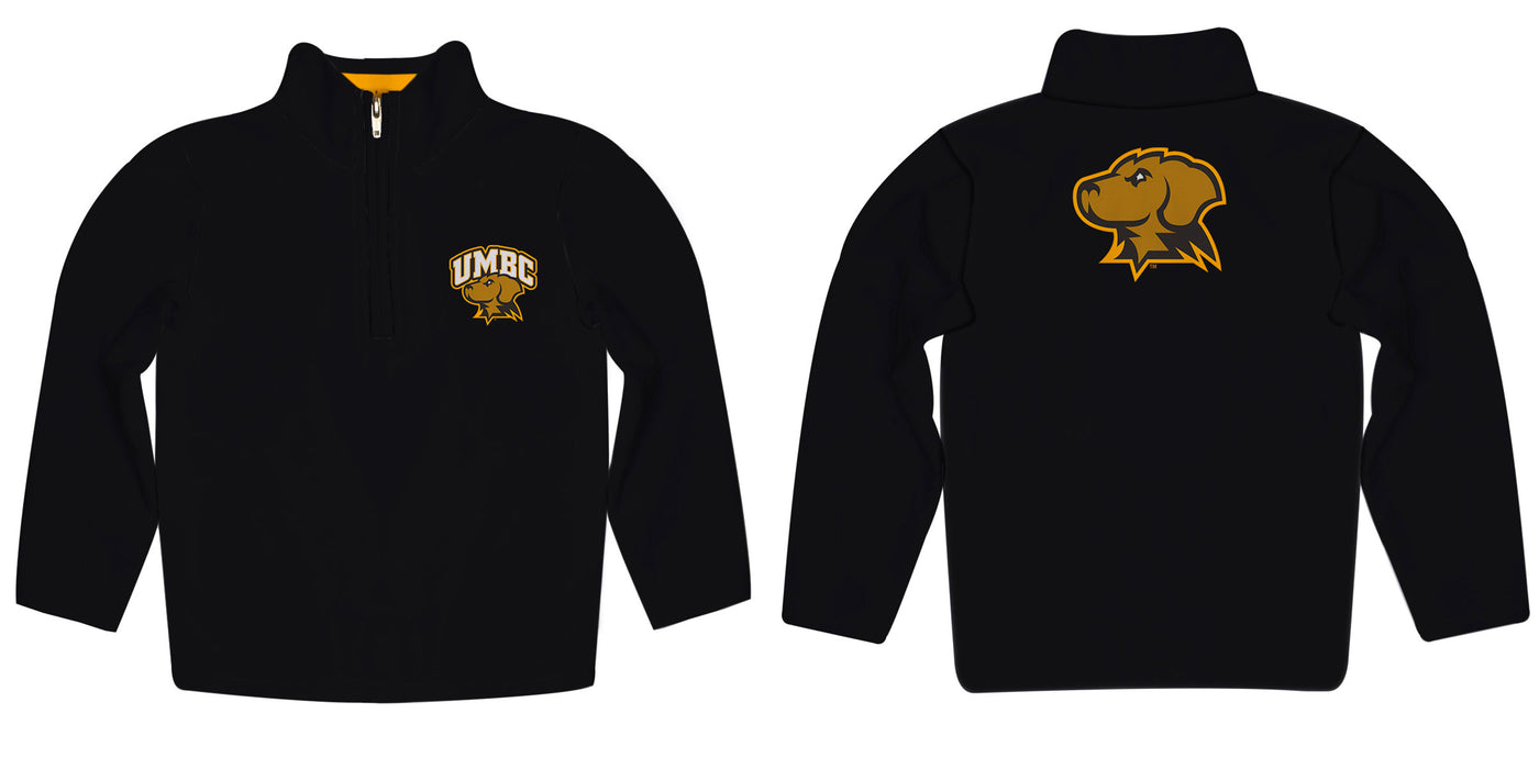 Maryland Baltimore County Retrievers Vive La Fete Game Day Solid Black Quarter Zip Pullover Sleeves