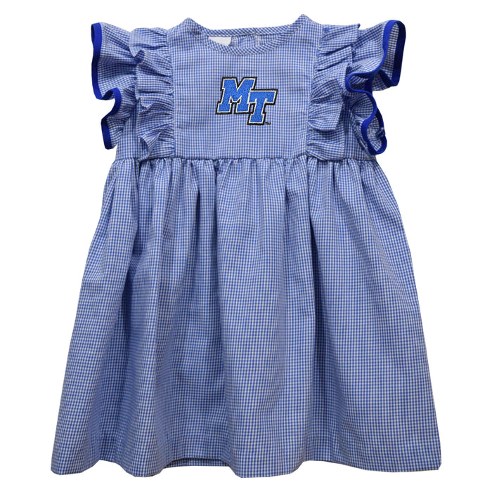 MTSU Blue Raiders Embroidered Royal Gingham Ruffle Dress