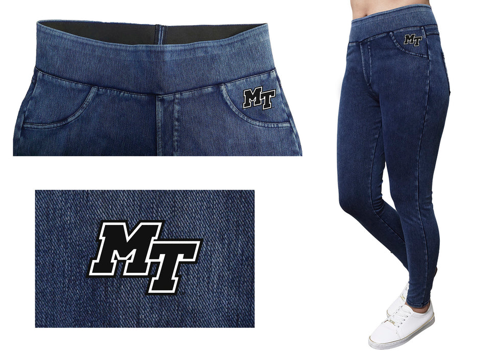 MTSU Blue Raiders Vive La Fete Game Day Collegiate Logo on Fake Pocket Women Blue Jeggings