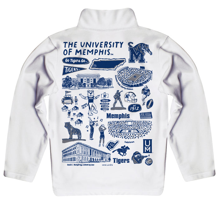 Memphis Tigers Hand Sketched Vive La Fete Impressions Artwork  White Boys Quarter Zip Pullover V1