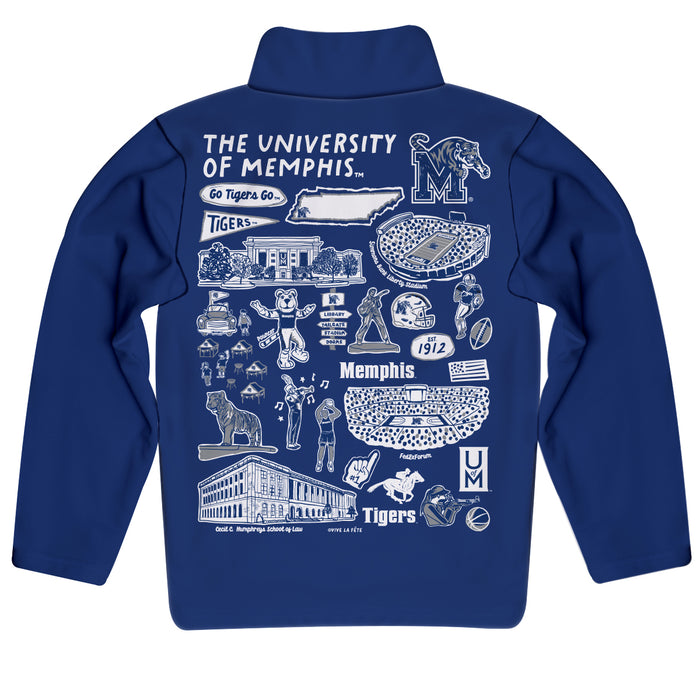 Memphis Tigers Hand Sketched Vive La Fete Impressions Artwork  Blue Boys Quarter Zip Pullover V1