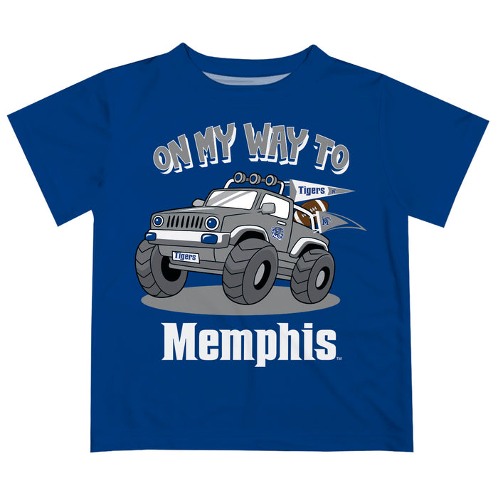 Memphis Tigers  Vive La Fete Monster Truck Boys Game Day Blue Short Sleeve Tee