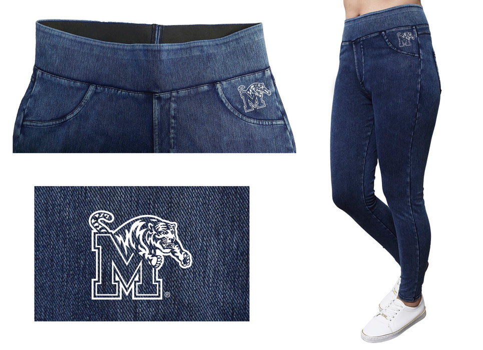 Memphis Tigers Vive La Fete Game Day Collegiate Logo on Fake Pocket Women Blue Jeggings