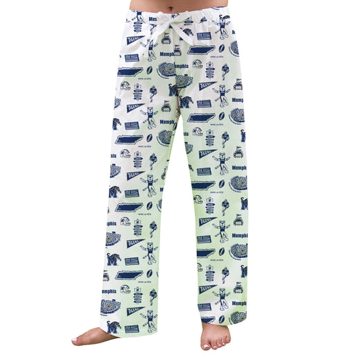 Memphis Tigers Repeat Print Hand Sketched Vive La Fete Impressions Artwork Womens  White  Lounge Pants