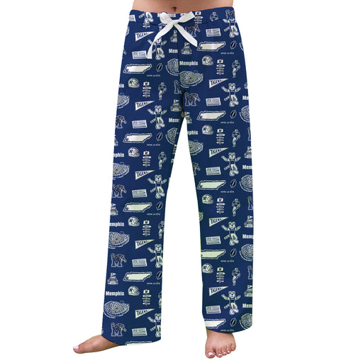 Memphis Tigers Repeat Print Hand Sketched Vive La Fete Impressions Artwork Womens  Blue  Lounge Pants