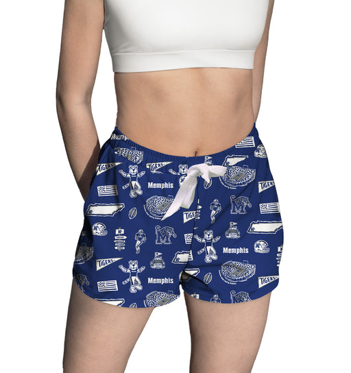 Memphis Tigers Repeat Print Hand Sketched Vive La Fete Impressions Artwork Womens Blue Lounge Shorts