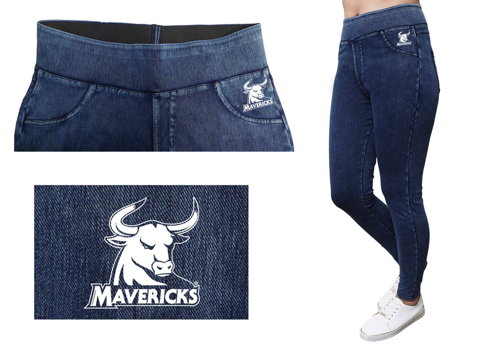 Colorado Mesa University Mavericks CMU Vive La Fete Game Day Collegiate Logo on Fake Pocket Women Maroon Jeggings