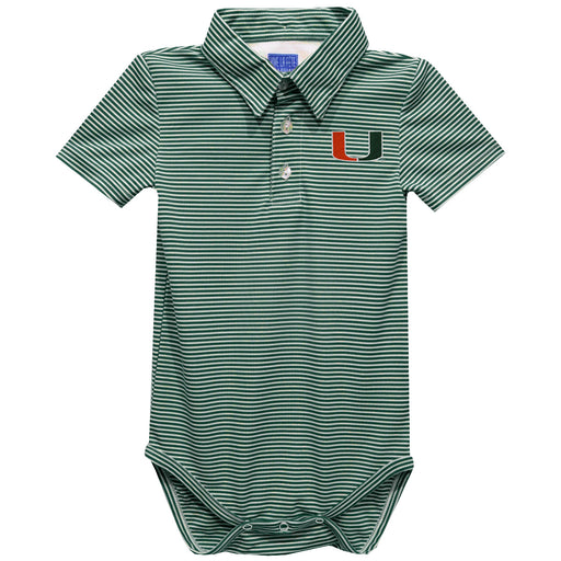 Miami Embroidered Hunter Green Stripe Knit Boys Polo Bodysuit